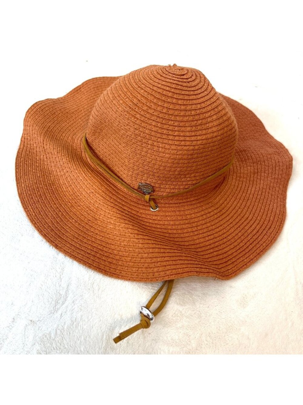 Banana Boat Wide Brim Sun Hat Straw-Style 100% Paper Adjustable One Size Orange